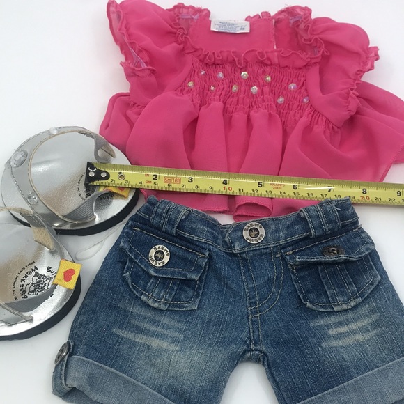Build A Bear Outfit Pink Chiffon Top, Jeans and Jewelled Metallic Sandals - Picture 7 of 7